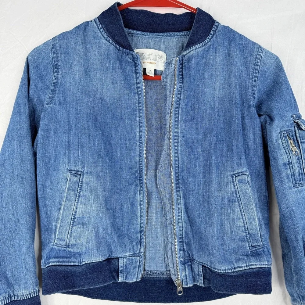 Gymboree Boys Bomber‎ Jacket Full Zip Denim Washed Jeans Blue Size-M 7-8) VTG